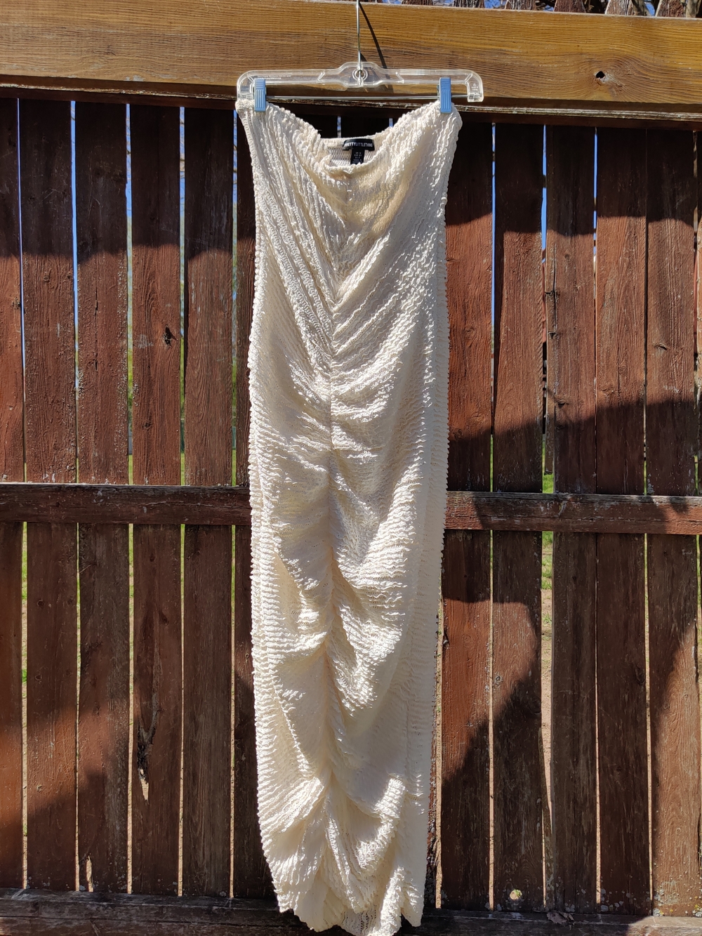 PrettyLittleThing Cream Strapless Ruched Maxi Dress